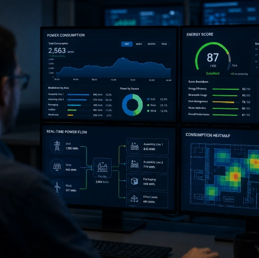 person monitoring factory power consumption